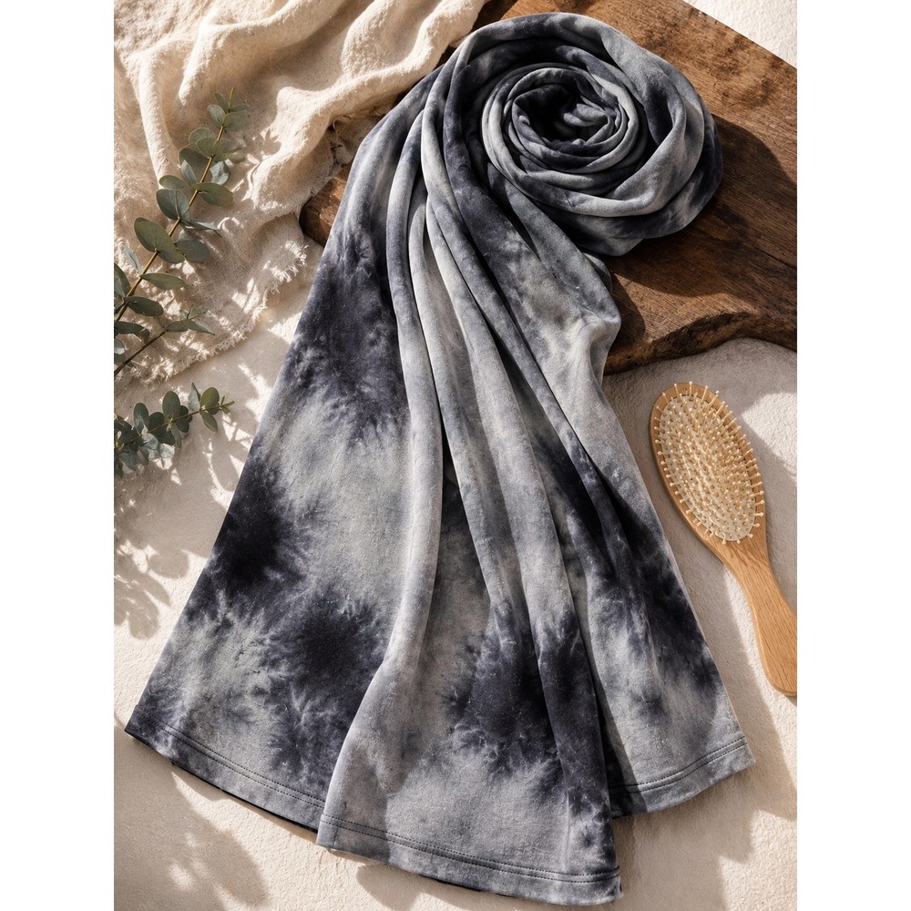 Lala Hijabs Grey Black Tie Dye Jersey Scarf Wrap Head Cover 68x33
